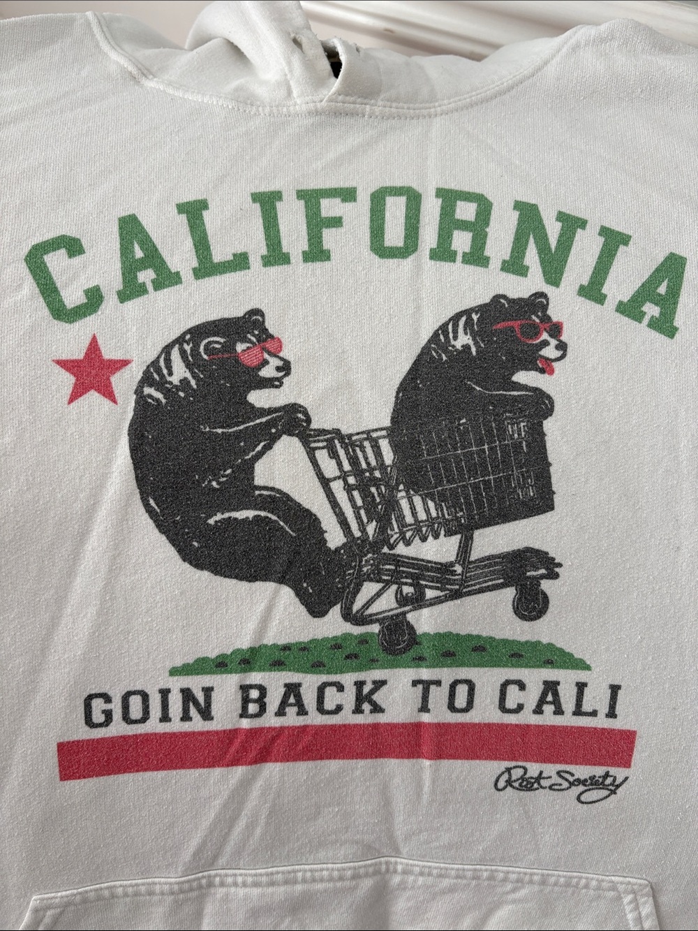 Riot Society White California Graphic Hoodie with Green and Red Accents XL